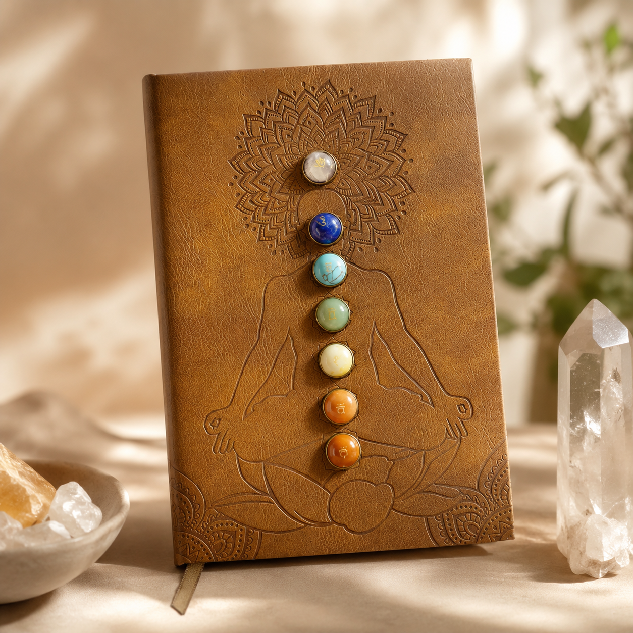 手工制作 7 Crystal Chakra 皮革日记本