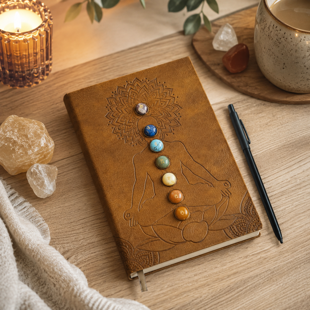Handmade 7 Crystal Chakra Balance Vegan Leather journal