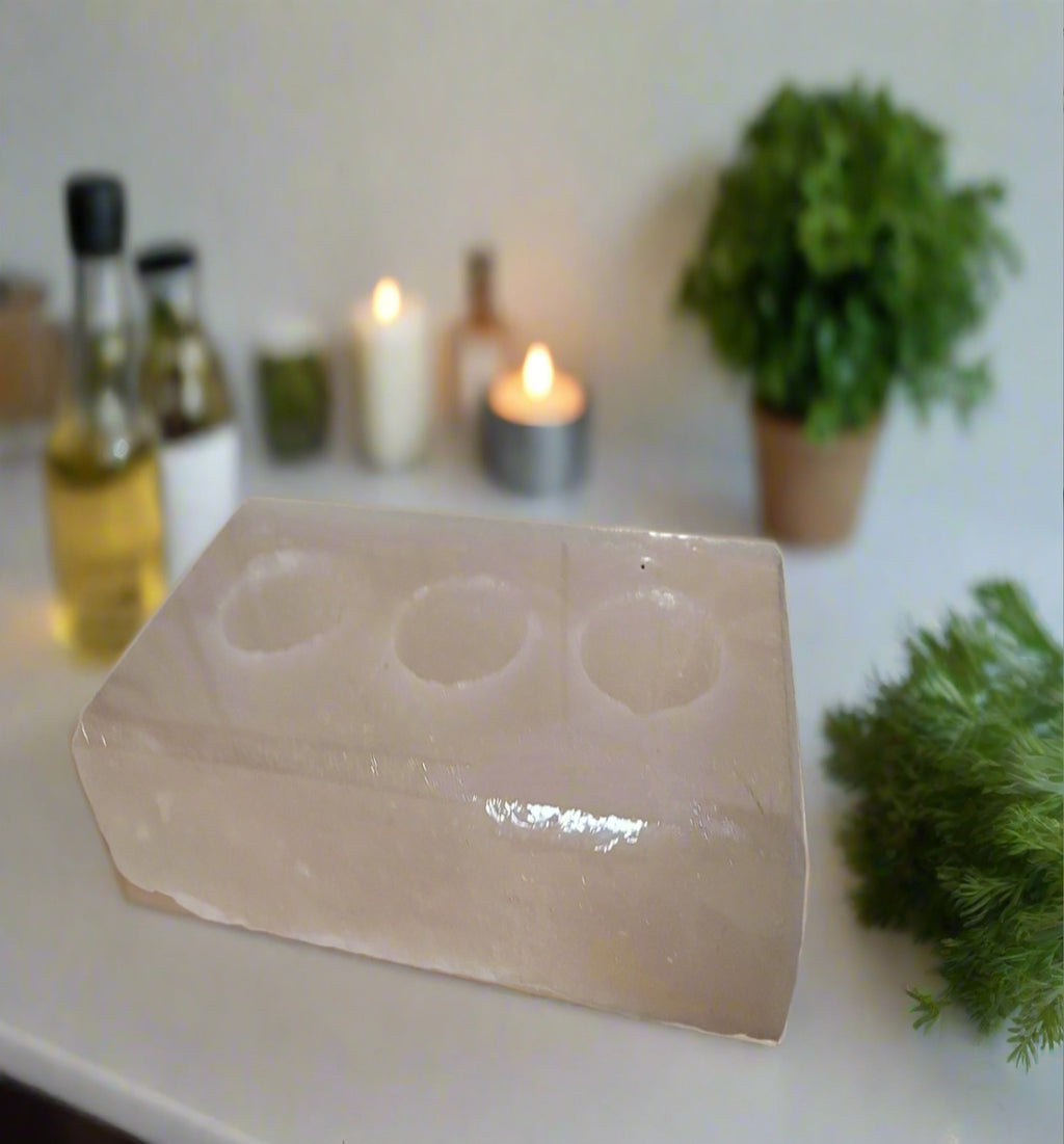 Salt Mine Salt Brick 3 Tealight Candle Holder