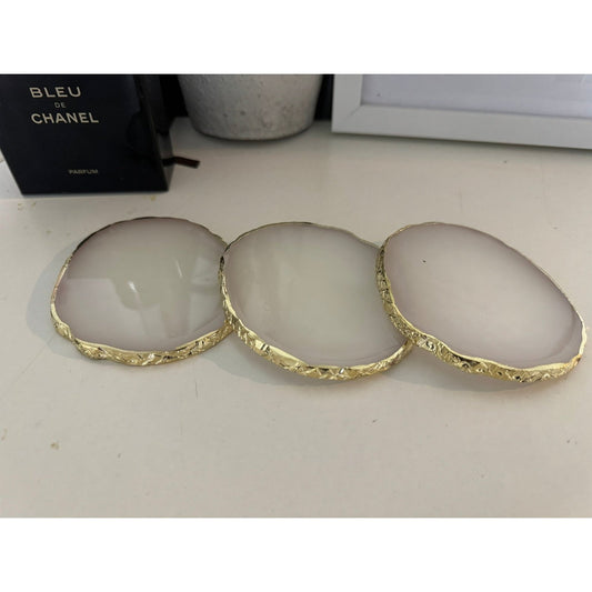 Clear White Resin Agate Coaster with Gold Trim
