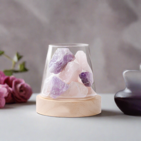 Crystal Healing - Amethyst + Rose Quartz Crystal Aromatherapy Oil Diffuser Stone