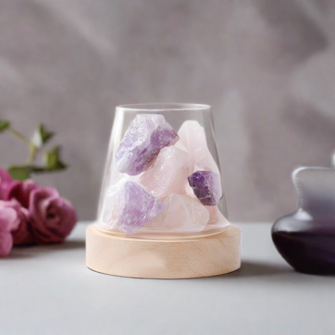 Crystal Amethyst + Rose Quartz Crystal Aromatherapy Oil Diffuser Stone