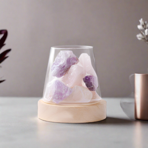 Crystal Amethyst + Rose Quartz Crystal Aromatherapy Oil Diffuser Stone