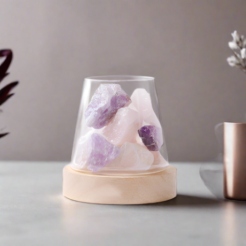 Crystal Healing - Amethyst + Rose Quartz Crystal Aromatherapy Oil Diffuser Stone