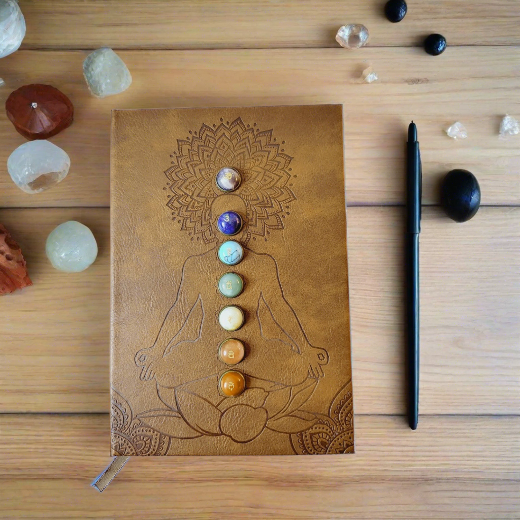Handmade 7 Crystal Chakra Balance Vegan Leather journal