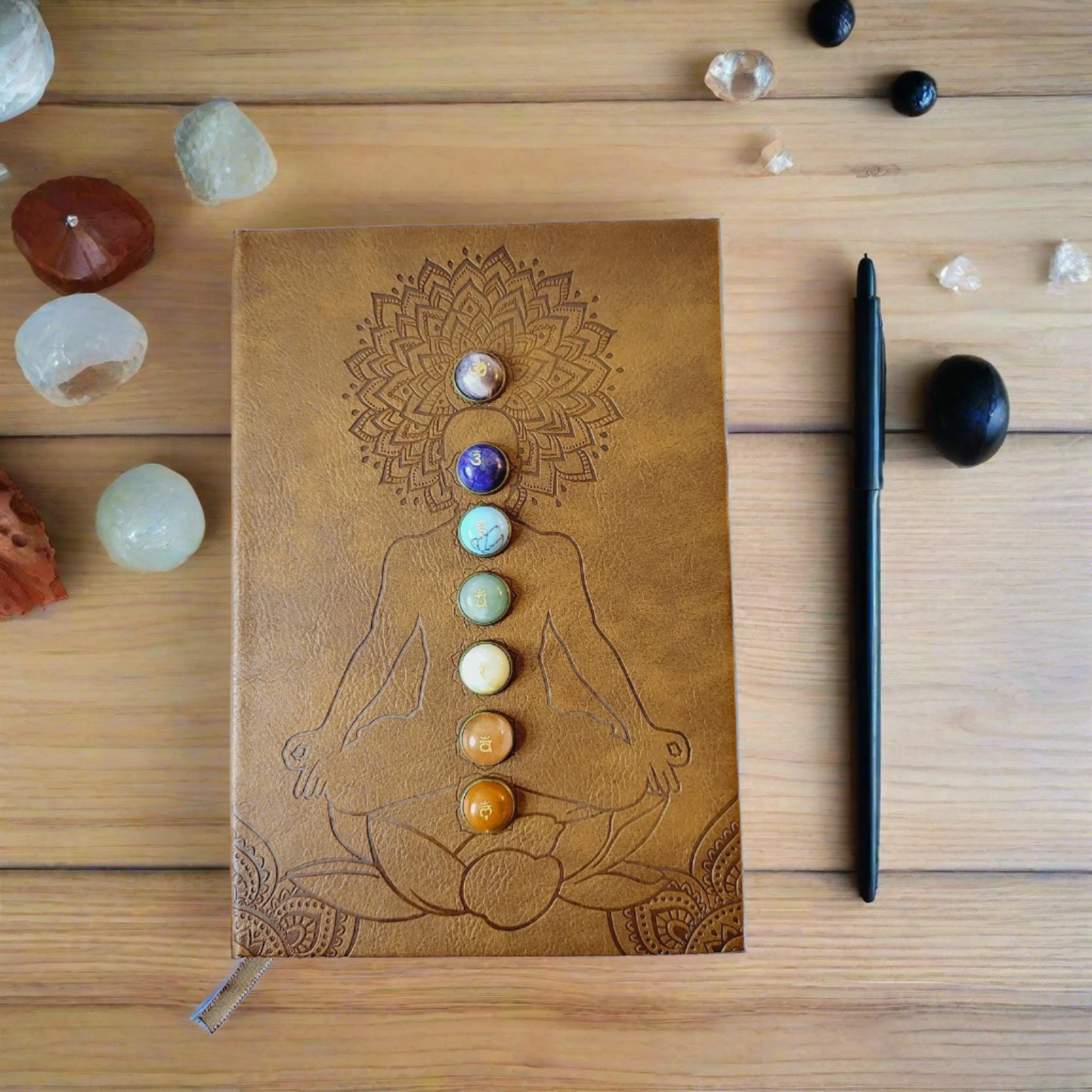 Handmade 7 Crystal Chakra Balance leather journal