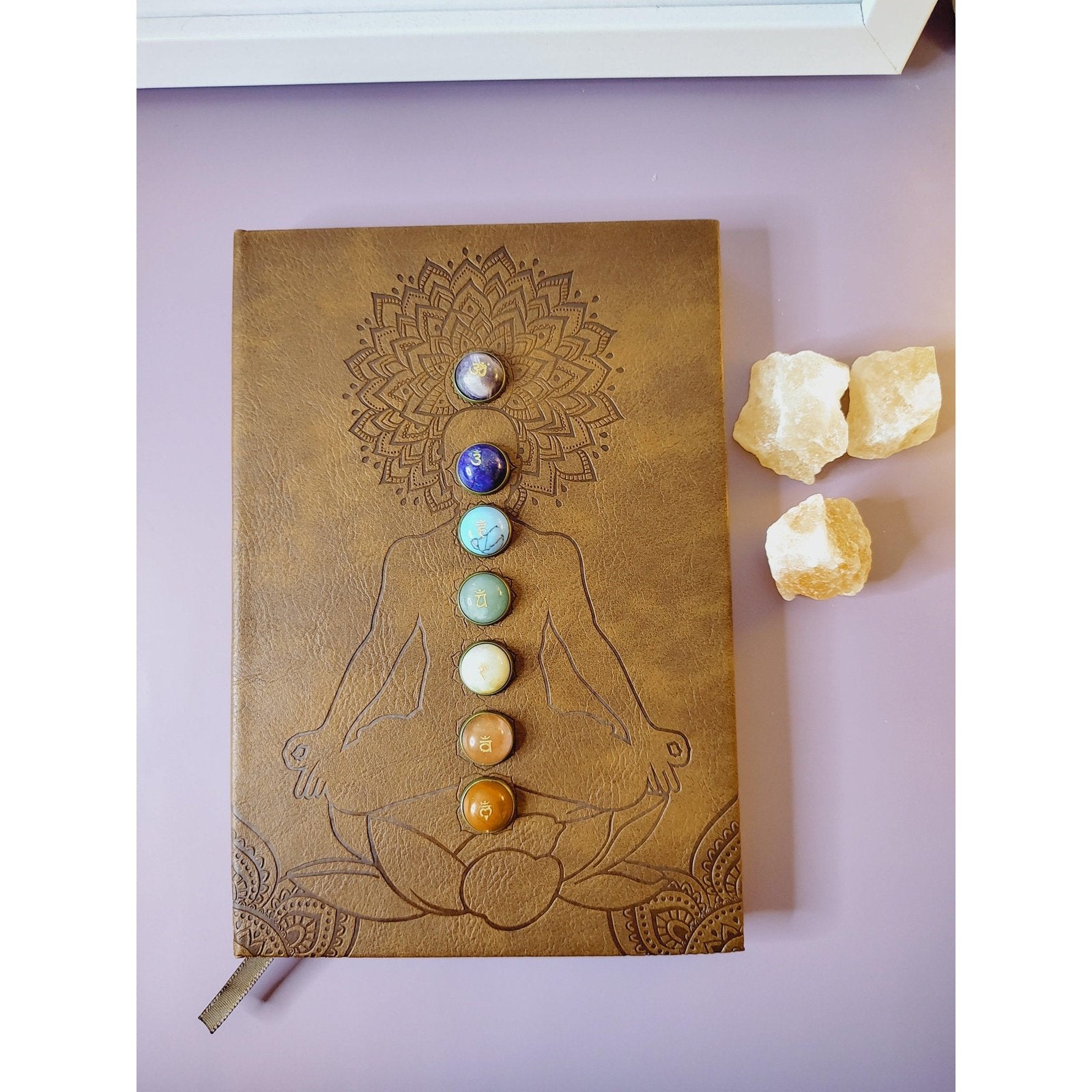 Handmade 7 Crystal Chakra Balance leather journal - BBPD