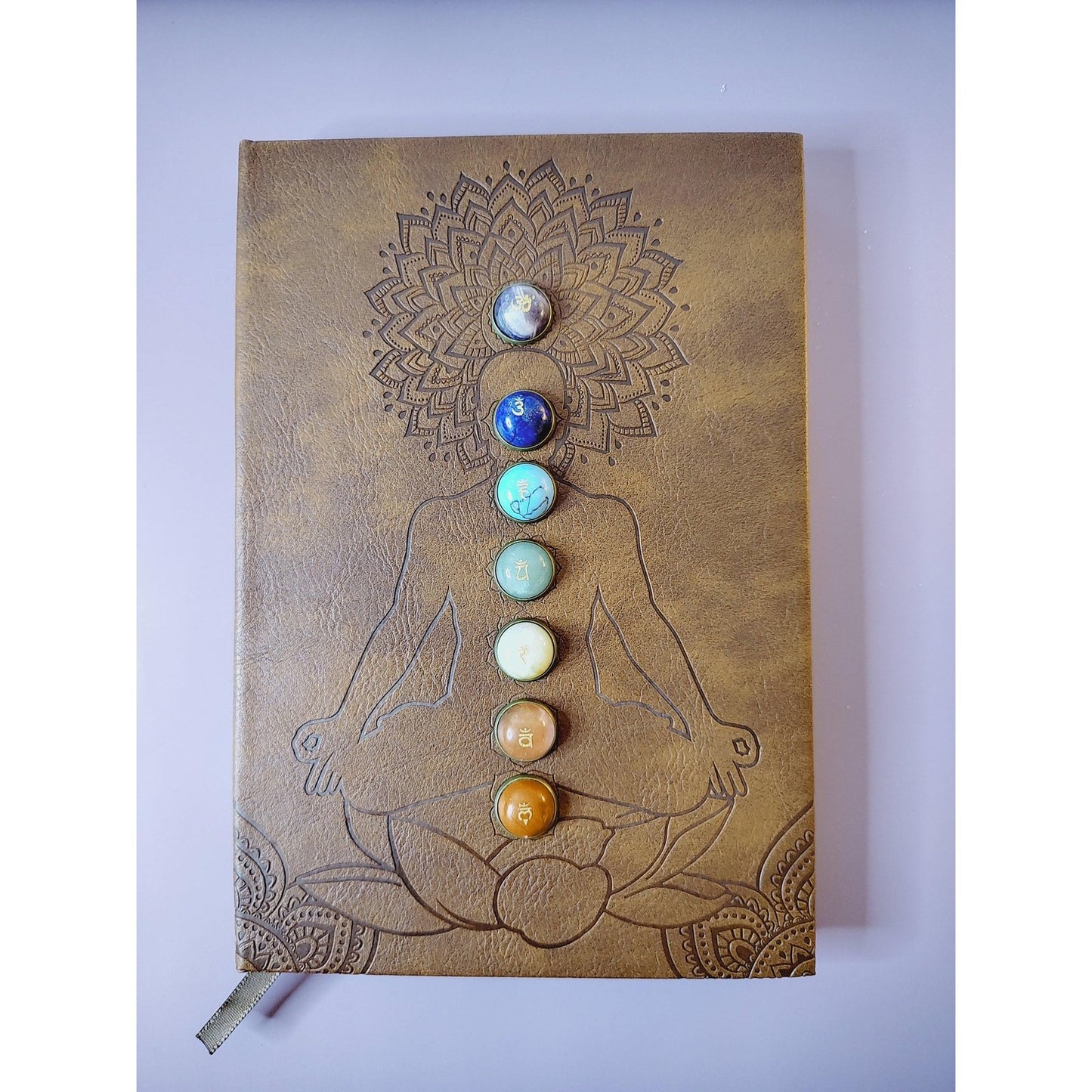 Handmade 7 Crystal Chakra Balance leather journal - BBPD