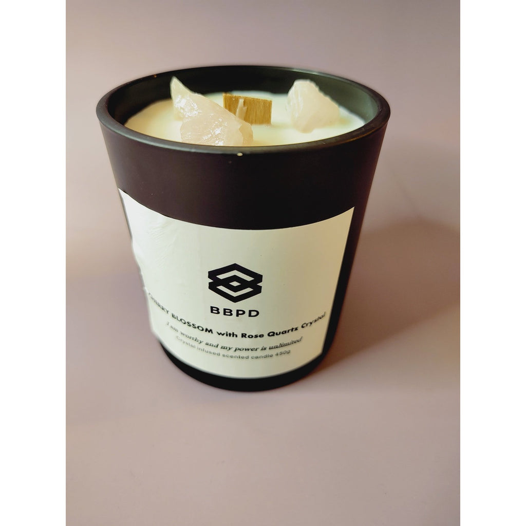 Japanese Cherry Blosson with Rose Quartz Crystal Candle 450g - BBPD