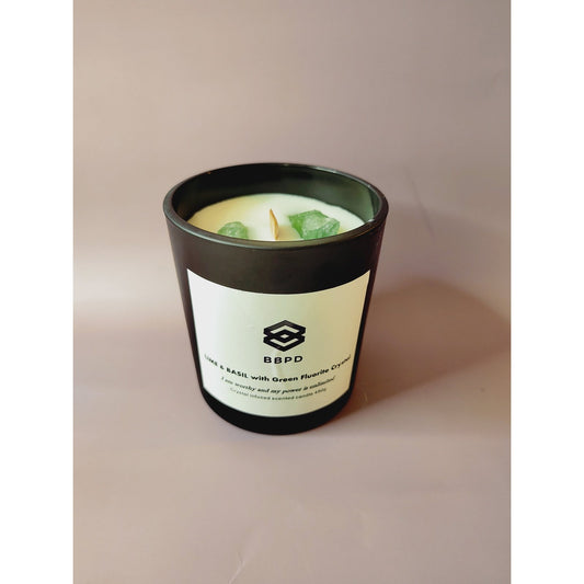 Lime & Basil with Green Fluorite Crystal Candle 450g - BBPD