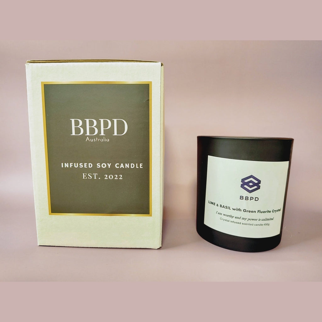 Lime & Basil with Green Fluorite Crystal Candle 450g - BBPD