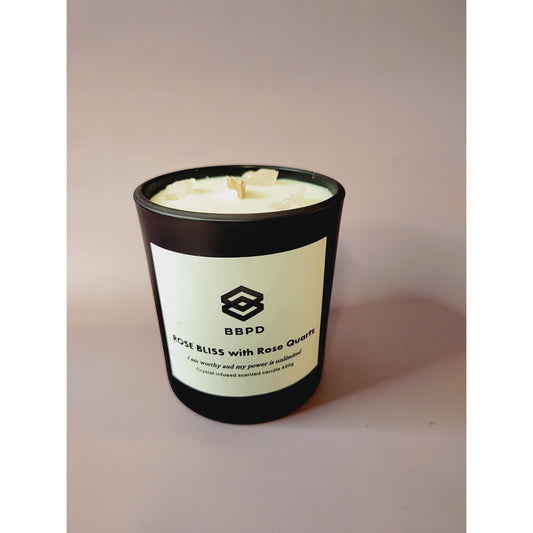 Rose Bliss with Rose Quartz Crystal Candle 450g - BBPD