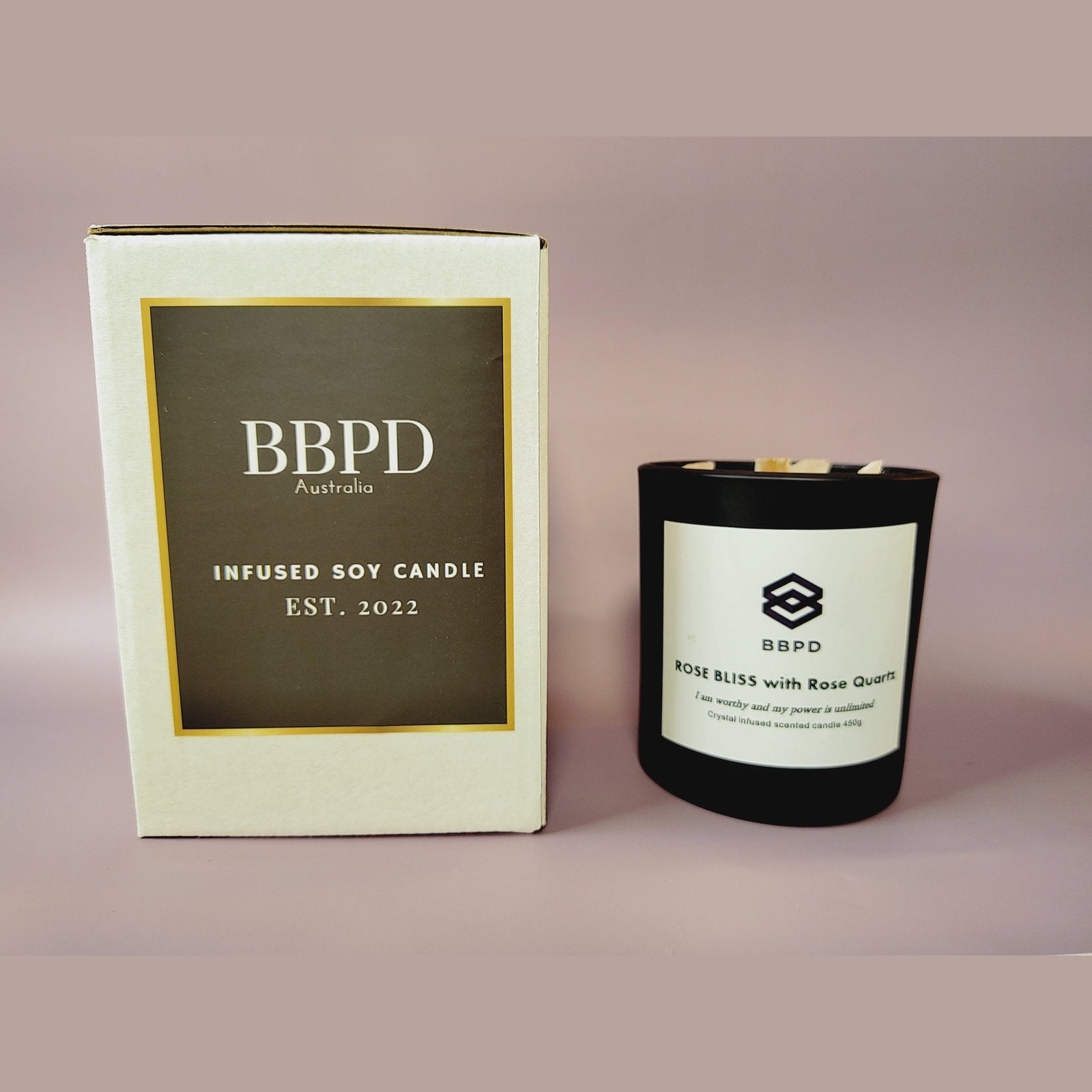 Rose Bliss with Rose Quartz Crystal Candle 450g - BBPD