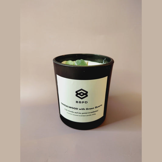 Sandalwood with Green Fluorite Crystal Candle 450g - BBPD