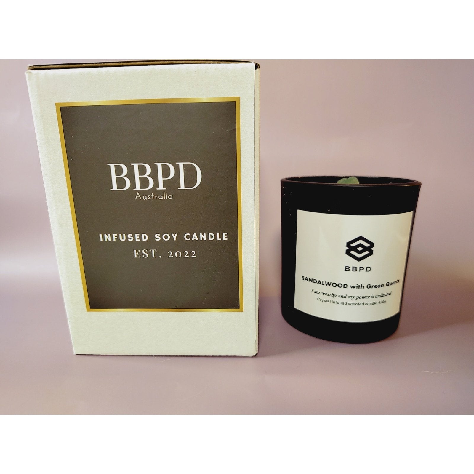 Sandalwood with Green Fluorite Crystal Candle 450g - BBPD