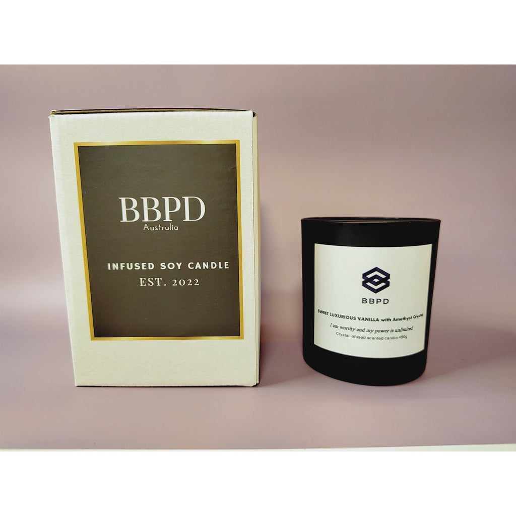 Sweet Luxourious Vanilla with Amethyst Crystal Candle 450g - BBPD